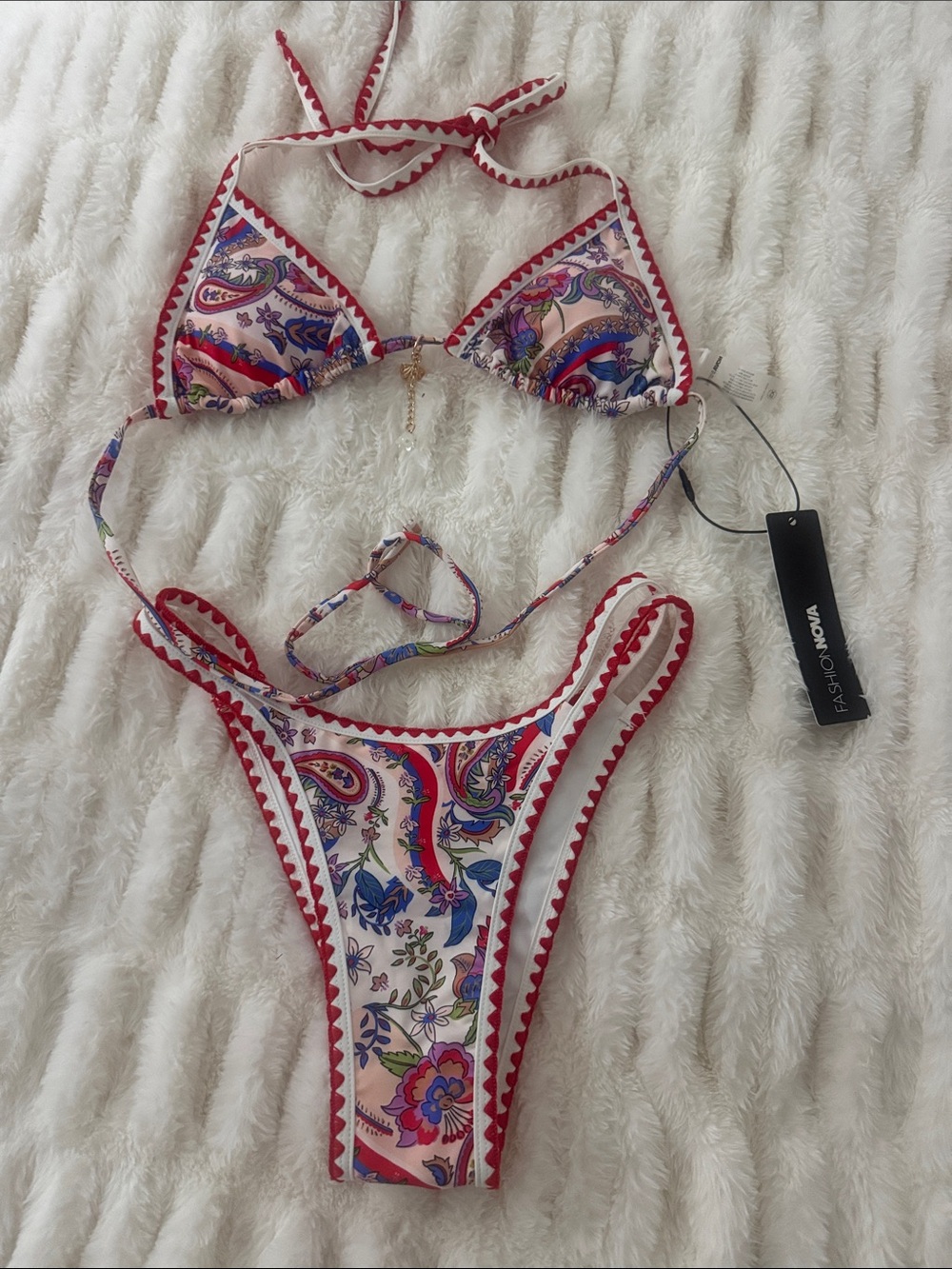 Fashion Nova Multicolor Paisley Trim Bikini